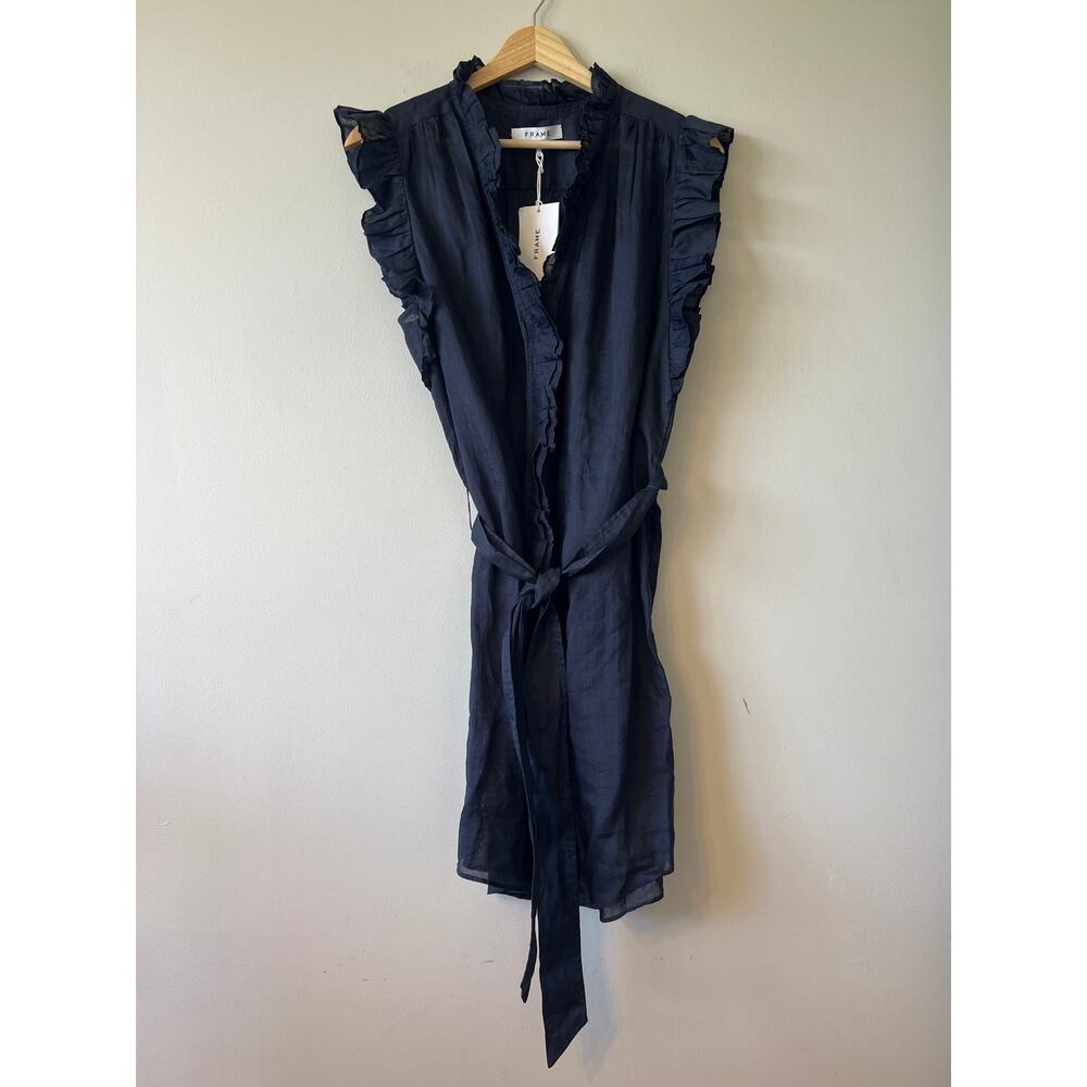 NWT Frame Lauren Ruffled Sleeveless Mini Dress Women's Navy Blue Size: Large - Picture 2 of 11